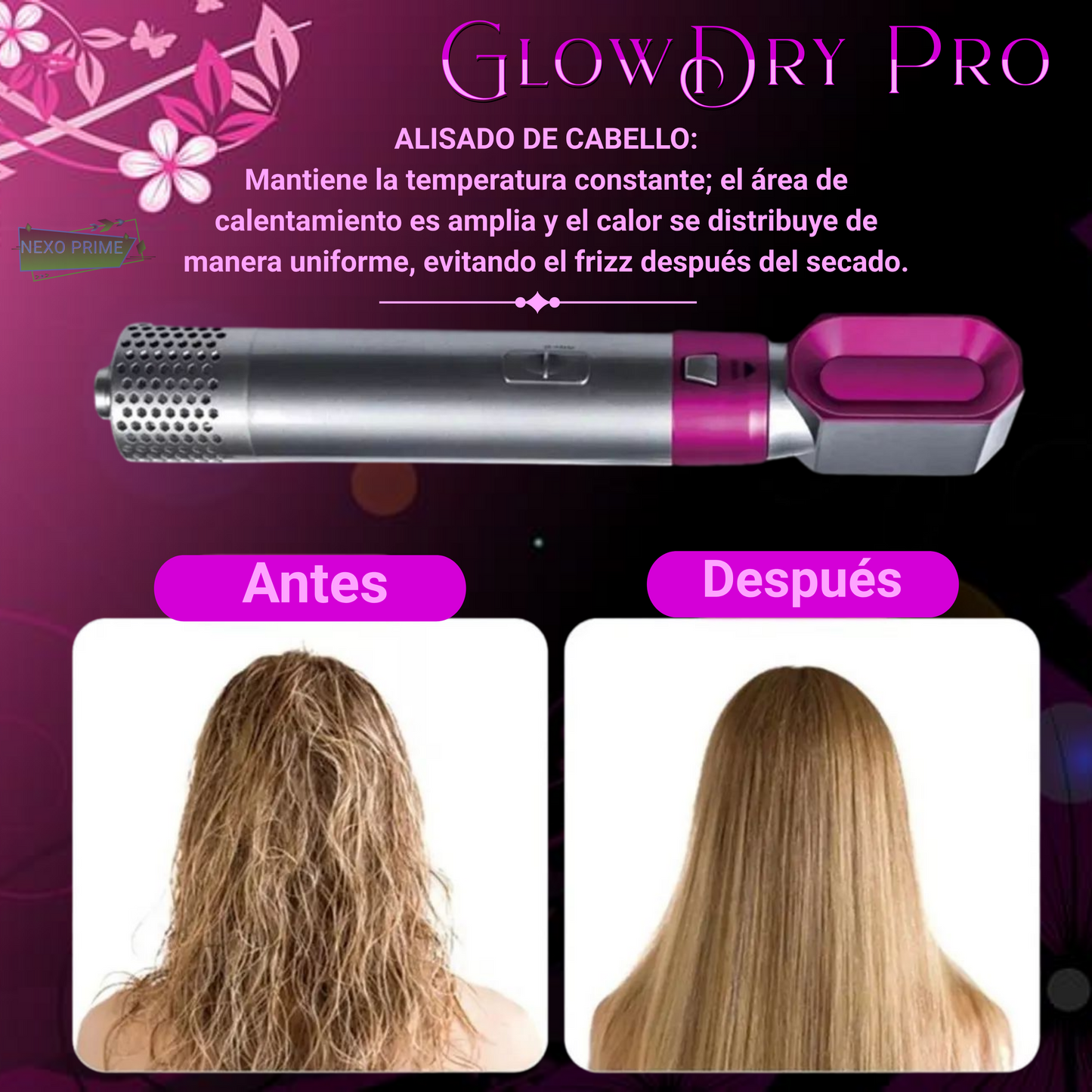 GlowDry Pro-Cepillo Secador de Pelo 5 en 1