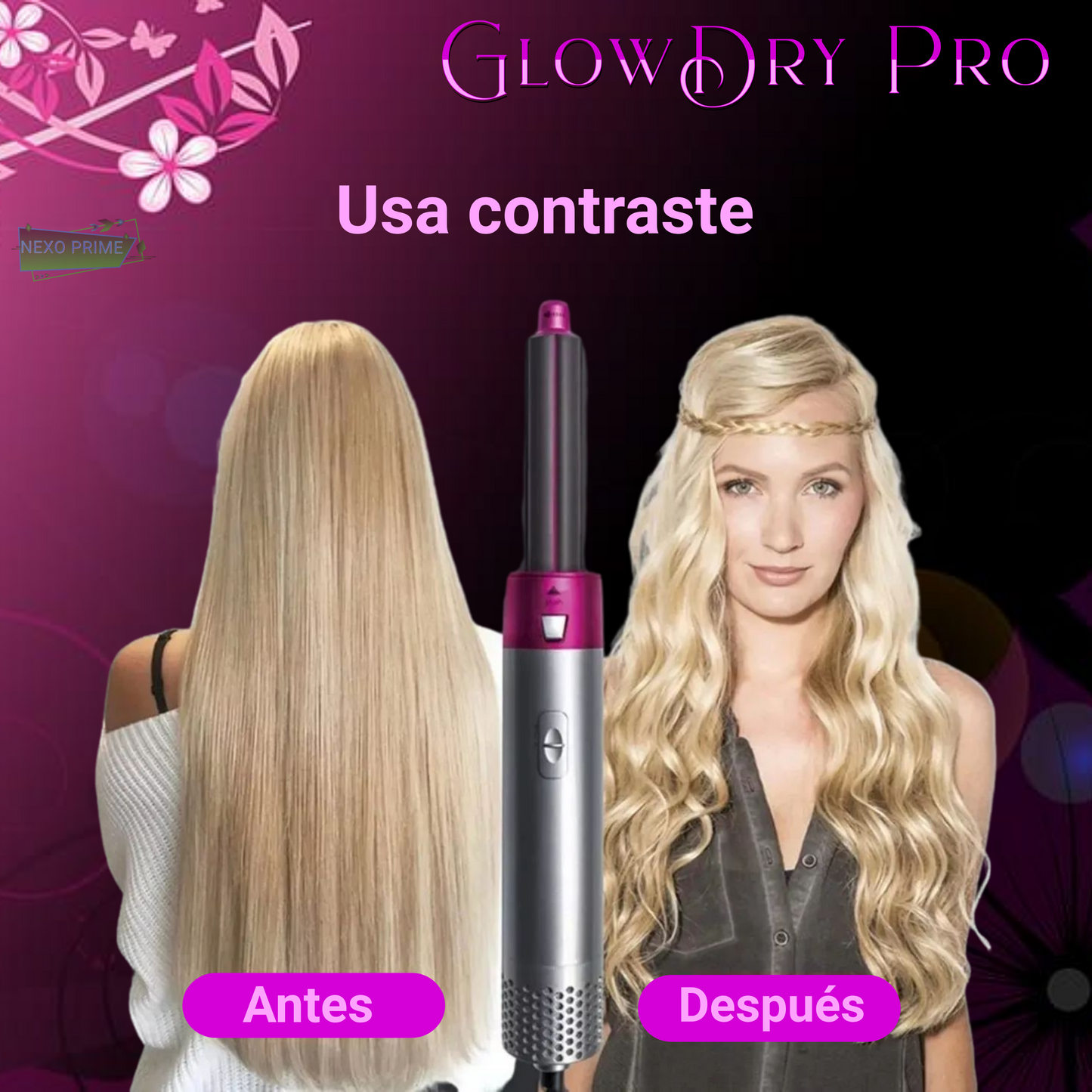 GlowDry Pro-Cepillo Secador de Pelo 5 en 1